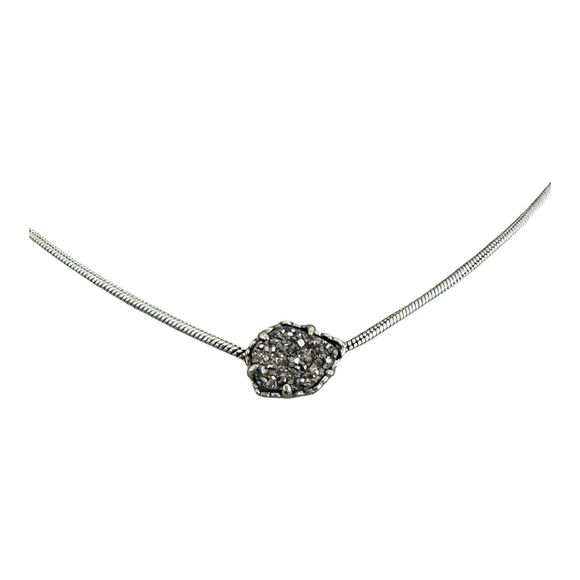 Kendra Scott Mara Tess Silver Plated Druzy Necklace Gray Drusy Stone Snake Chain - Picture 7 of 8